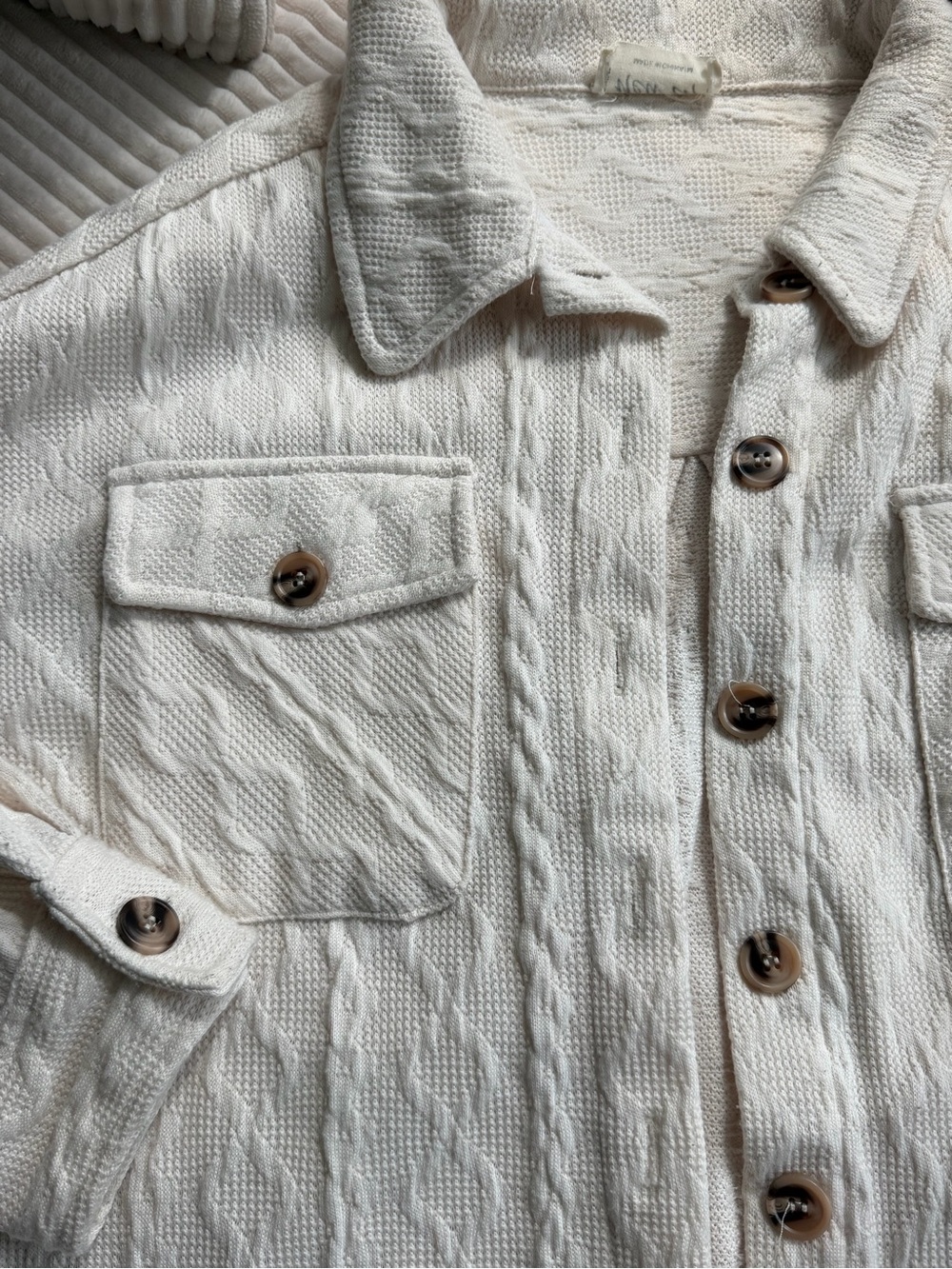 Cream Cable Knit Button-Front Shacket - Picture 2 of 4